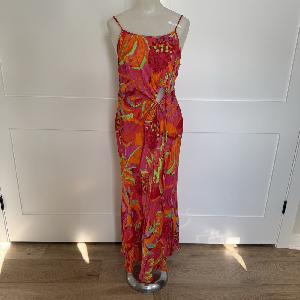 Farm Rio Fruit Brush Cut Out MIDI Dress Tropical Spring Break Size Med